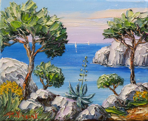 R. Vincent (1954) - Calanque de Cassis Provence cote d'Azur oeuvre de Vincent Rallo