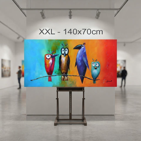 Monika Spiewak - Funny Birds - Oil Painting Stretched On The Frame - XXL - Ready To Hang - 1/1 Unique Piece