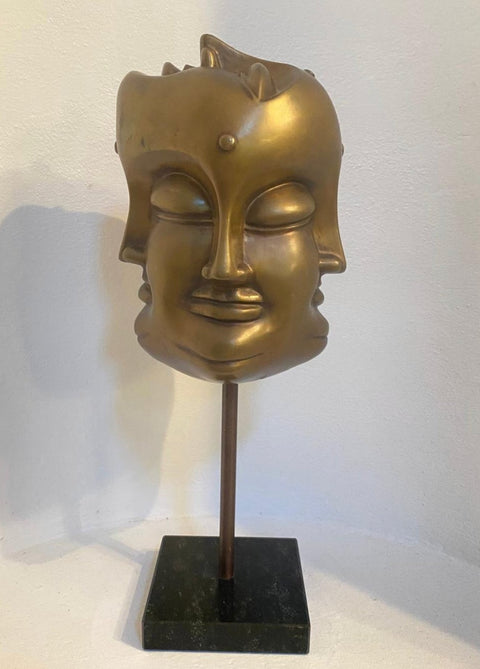 Ma Tse Lin (1960) - Sculpture, Tête de Bouddha - 53 cm - Bronze, Marble - 2003