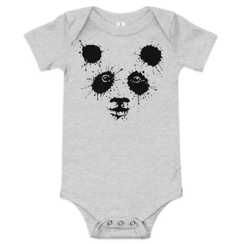 Athletic Heather baby bodysuit with original black ink-splatter panda artwork on the front – ZIPZAPPA