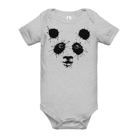 Athletic Heather baby bodysuit with original black ink-splatter panda artwork on the front – ZIPZAPPA