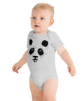 Athletic Heather baby bodysuit with original black ink-splatter panda artwork on the front – ZIPZAPPA
