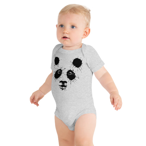 Athletic Heather baby bodysuit with original black ink-splatter panda artwork on the front – ZIPZAPPA