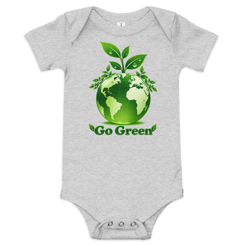Athletic Heather baby bodysuit with original leafy green globe and Go Green lettering on the front – ZIPZAPPA