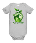 Athletic Heather baby bodysuit with original leafy green globe and Go Green lettering on the front – ZIPZAPPA