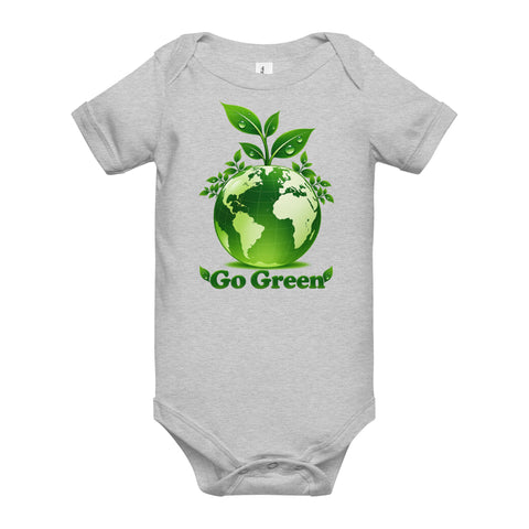 Athletic Heather baby bodysuit with original leafy green globe and Go Green lettering on the front – ZIPZAPPA