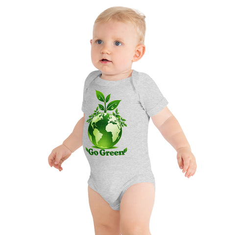 Athletic Heather baby bodysuit with original leafy green globe and Go Green lettering on the front – ZIPZAPPA