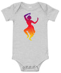 Athletic Heather baby bodysuit with a colourful purple-to-yellow classical dancer silhouette on the front – ZIPZAPPA