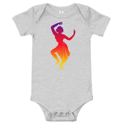 Athletic Heather baby bodysuit with a colourful purple-to-yellow classical dancer silhouette on the front – ZIPZAPPA