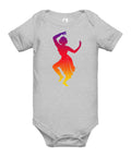 Athletic Heather baby bodysuit with a colourful purple-to-yellow classical dancer silhouette on the front – ZIPZAPPA