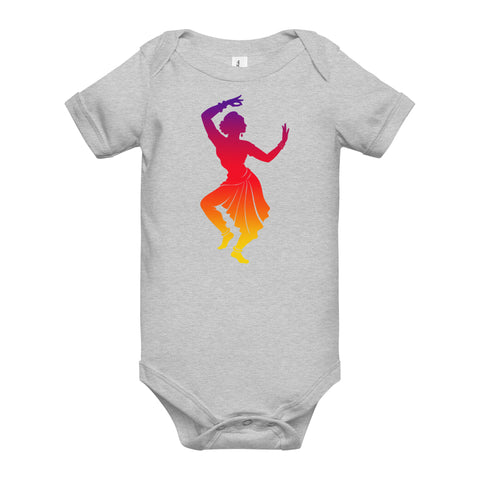 Athletic Heather baby bodysuit with a colourful purple-to-yellow classical dancer silhouette on the front – ZIPZAPPA