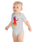Athletic Heather baby bodysuit with a colourful purple-to-yellow classical dancer silhouette on the front – ZIPZAPPA