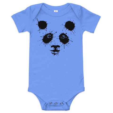 Heather Columbia Blue baby bodysuit with original black ink-splatter panda artwork on the front – ZIPZAPPA