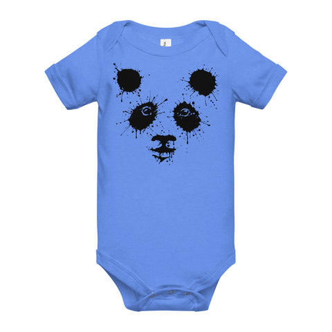 Heather Columbia Blue baby bodysuit with original black ink-splatter panda artwork on the front – ZIPZAPPA