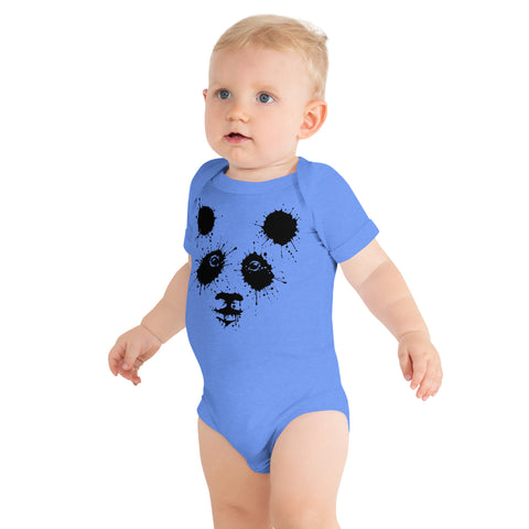 Heather Columbia Blue baby bodysuit with original black ink-splatter panda artwork on the front – ZIPZAPPA