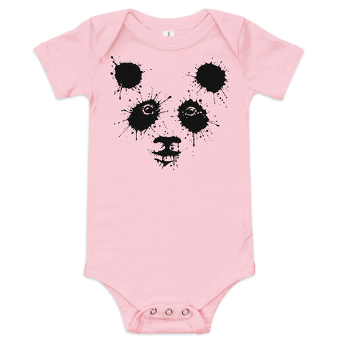 Pink baby bodysuit with original black ink-splatter panda artwork on the front – ZIPZAPPA