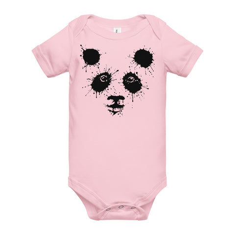 Pink baby bodysuit with original black ink-splatter panda artwork on the front – ZIPZAPPA