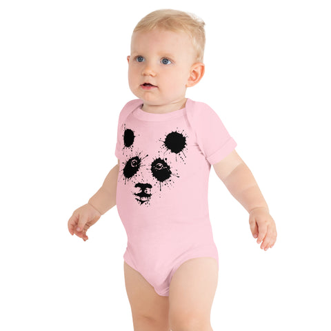 Pink baby bodysuit with original black ink-splatter panda artwork on the front – ZIPZAPPA