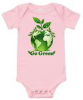 Pink baby bodysuit with original leafy green globe and Go Green lettering on the front – ZIPZAPPA