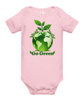 Pink baby bodysuit with original leafy green globe and Go Green lettering on the front – ZIPZAPPA