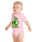 Pink baby bodysuit with original leafy green globe and Go Green lettering on the front – ZIPZAPPA