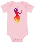 Pink baby bodysuit with a colourful purple-to-yellow classical dancer silhouette on the front – ZIPZAPPA