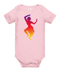 Pink baby bodysuit with a colourful purple-to-yellow classical dancer silhouette on the front – ZIPZAPPA