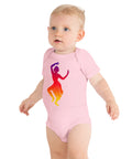 Pink baby bodysuit with a colourful purple-to-yellow classical dancer silhouette on the front – ZIPZAPPA