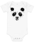 White baby bodysuit with original black ink-splatter panda artwork on the front – ZIPZAPPA