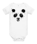 White baby bodysuit with original black ink-splatter panda artwork on the front – ZIPZAPPA