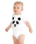 White baby bodysuit with original black ink-splatter panda artwork on the front – ZIPZAPPA