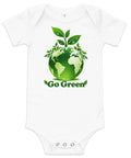 White baby bodysuit with original leafy green globe and Go Green lettering on the front – ZIPZAPPA