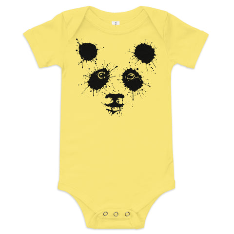 Yellow baby bodysuit with original black ink-splatter panda artwork on the front – ZIPZAPPA