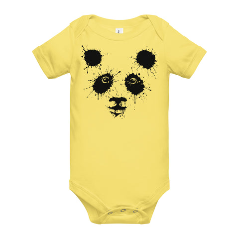 Yellow baby bodysuit with original black ink-splatter panda artwork on the front – ZIPZAPPA