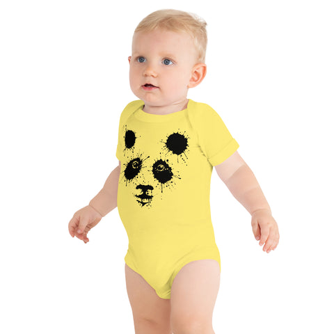 Yellow baby bodysuit with original black ink-splatter panda artwork on the front – ZIPZAPPA