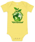 Yellow baby bodysuit with original leafy green globe and Go Green lettering on the front – ZIPZAPPA