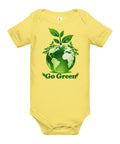 Yellow baby bodysuit with original leafy green globe and Go Green lettering on the front – ZIPZAPPA