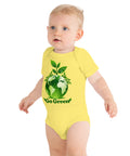Yellow baby bodysuit with original leafy green globe and Go Green lettering on the front – ZIPZAPPA