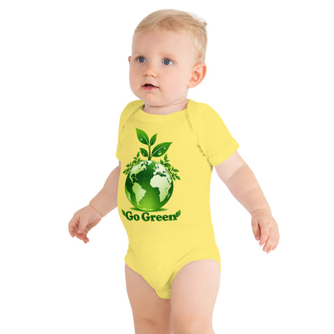 Yellow baby bodysuit with original leafy green globe and Go Green lettering on the front – ZIPZAPPA