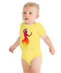 Yellow baby bodysuit with a colourful purple-to-yellow classical dancer silhouette on the front – ZIPZAPPA