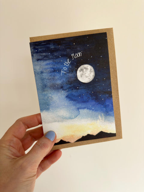 Hand-Painted Moon & Stars Watercolour Greeting Card