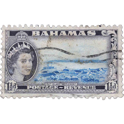 Bahamas Queen Elizabeth II 1954 1 and half d Blue & Black Used