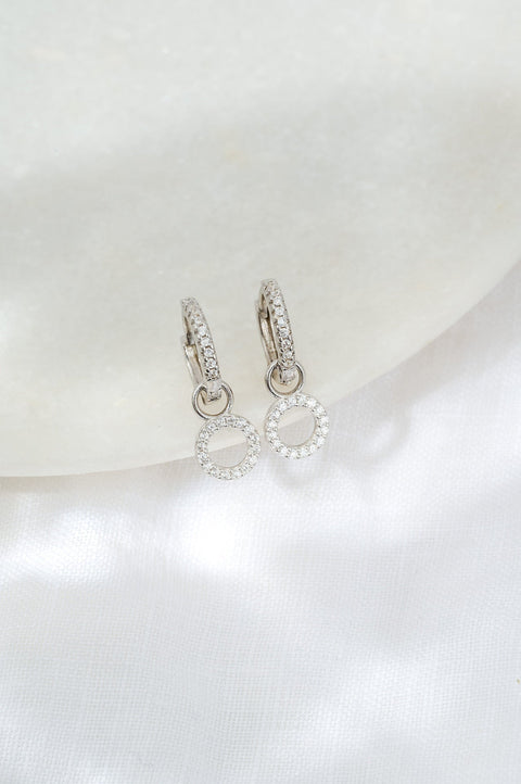 Circle Drop Hoop Huggies: Silver
