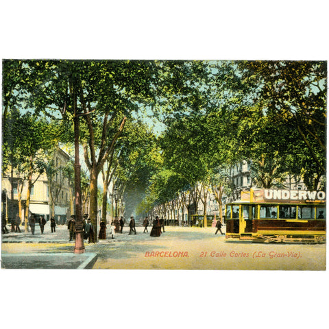 Barcelona, Spain – Calle de Cortes (La Gran Vía) – Postcard Mid - 20th Century