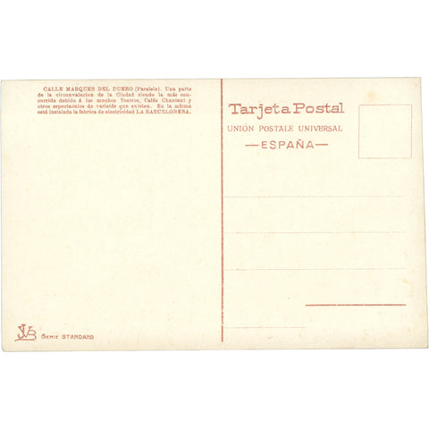 Barcelona, Spain - Calle Marqués del Duero (Paralelo) Postcard
