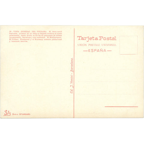 Barcelona, Spain –View of Tibidabo Mountain Postcard Mid - 20th Century