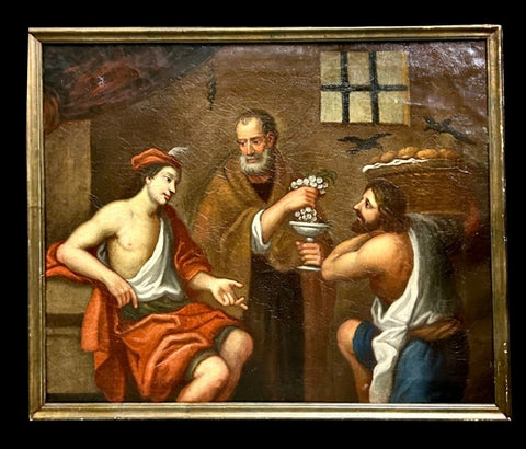 Bartolomeo Passante (1618–1648), Ambito di - Scena biblica - Giuseppe in carcere interpreta i sogni del coppiere e del panettiere del faraone