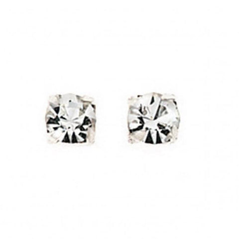 Boucles d'oreilles puces en argent sterling Beginnings A127C avec cristal transparent de 4 mm