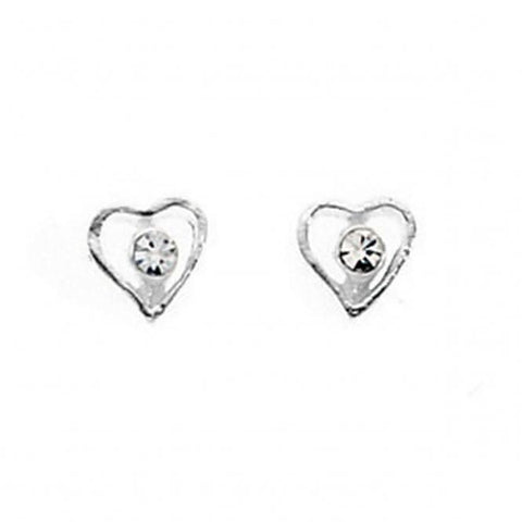 Boucles d'oreilles puces en argent sterling Beginnings A716C avec cristal et cœur ouvert