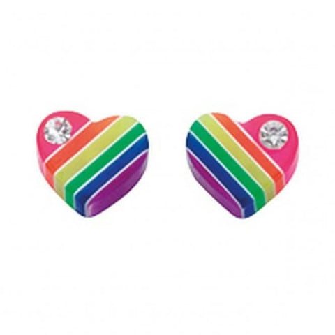 Boucles d'oreilles puces en argent 925 en forme de cœur avec accents multicolores Beginnings